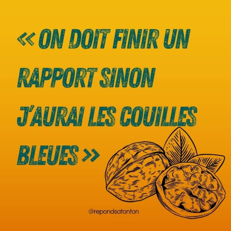 « On doit finir le rapport sinon j’aurai les couilles bleues&nbsp;»